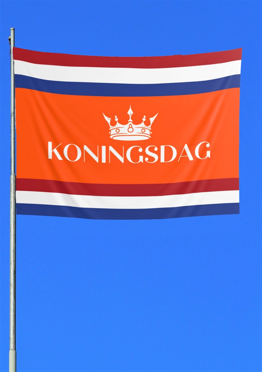 Vlag Koningsdag 225 x 100 | Nederlandse vlag | Oranje Koningsdag | Kroon | Nederland